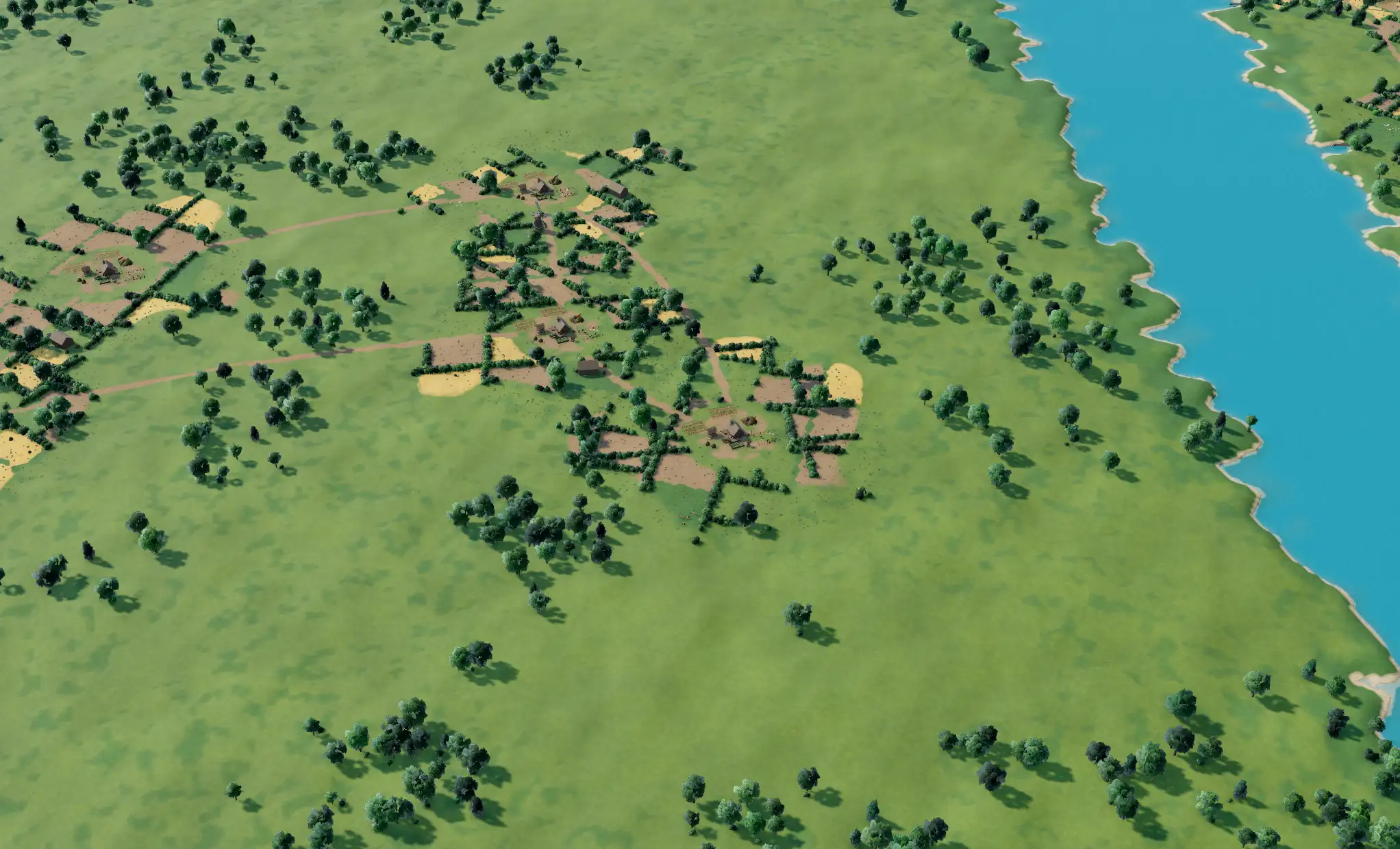The Colonial Wars frontier: settlements, woodland, and a river running through the landscape